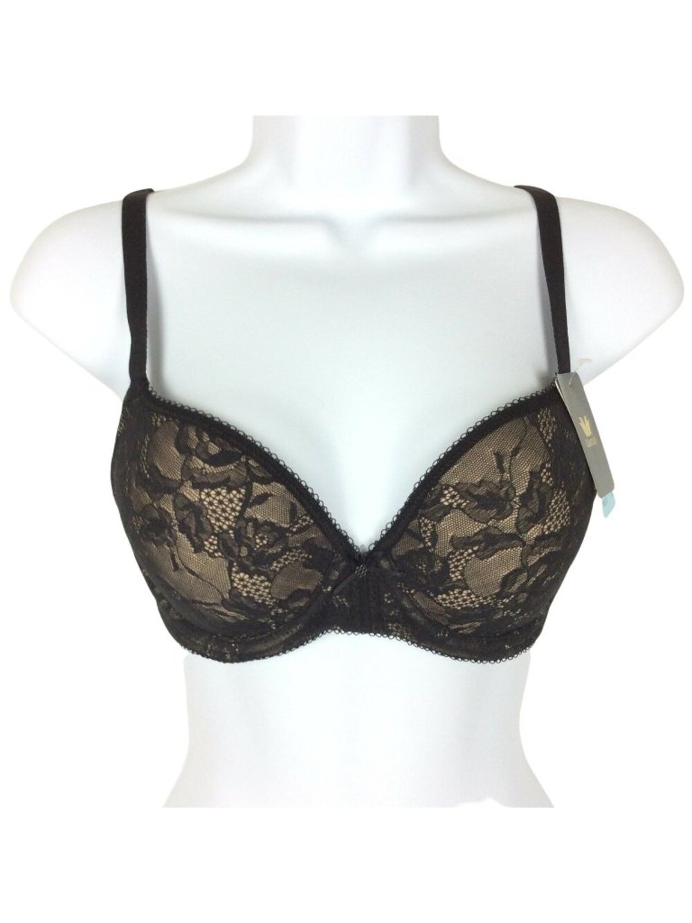 Wacoal Lace Finesse T-Shirt Bra 32C Black Underwire Lightly Padded Full Coverage